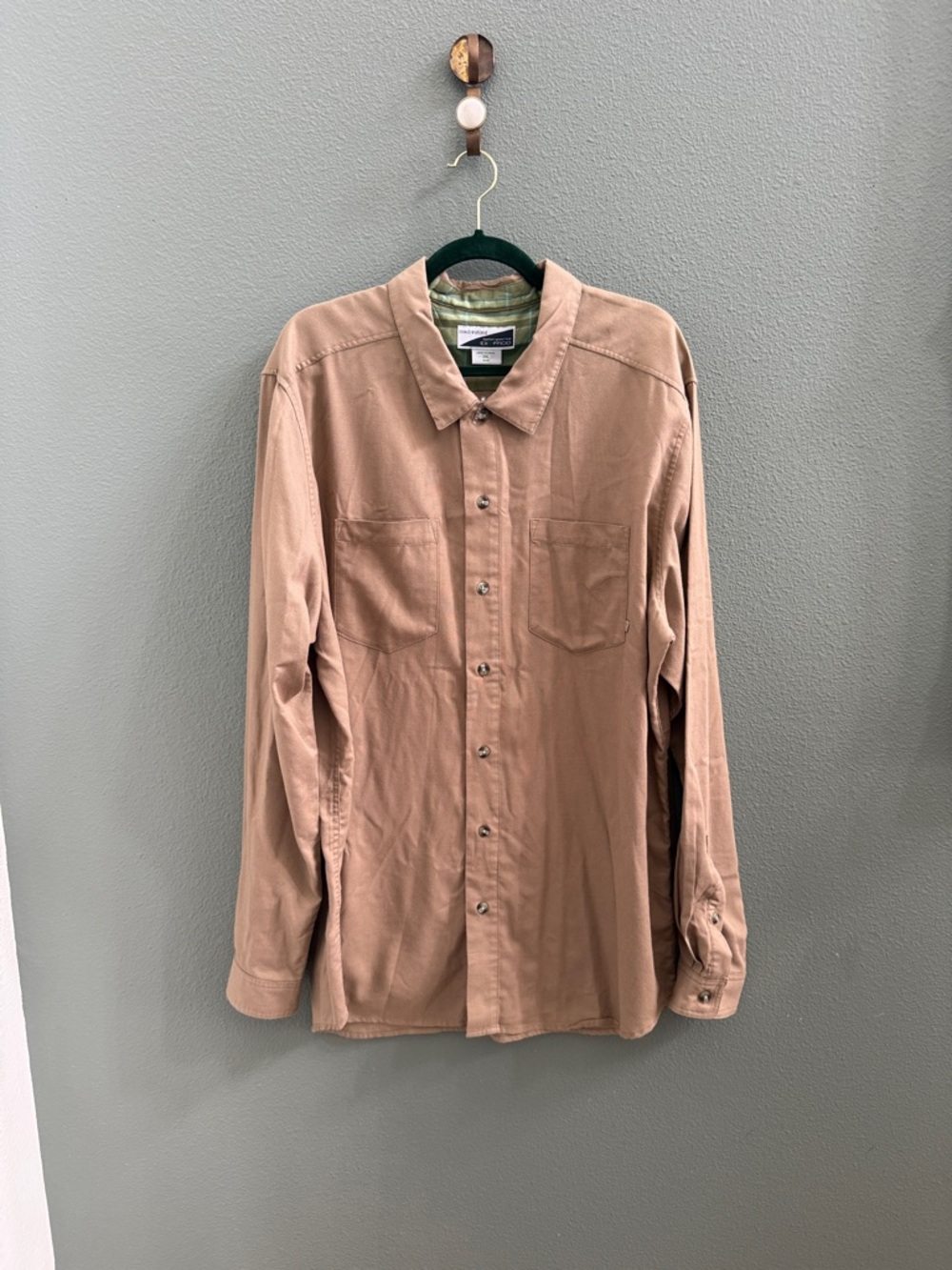 Exofficio Brown Button-Up Shirt with Green Plaid Lining Sz 2XL Men’s